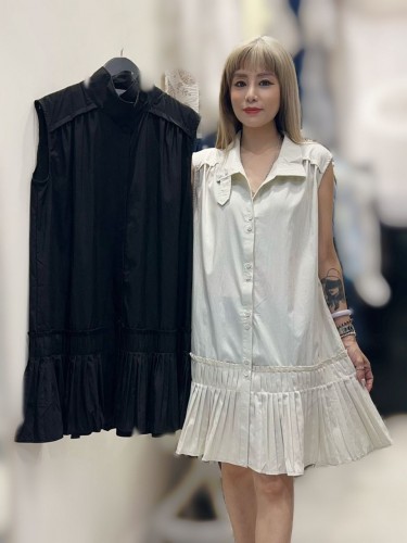 PA166 Sleeveless Shirt Dress with Pleats Hem