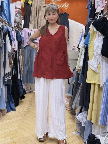 FO103 Red Top with White Culottes Set