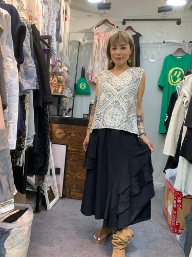 YM46 Black Lace Layer Drawstring Skirt