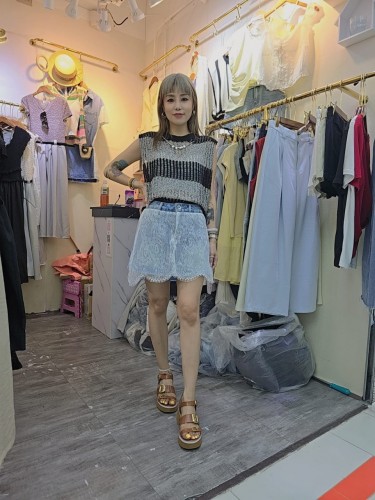 Pe28-Denim Skort with Lace