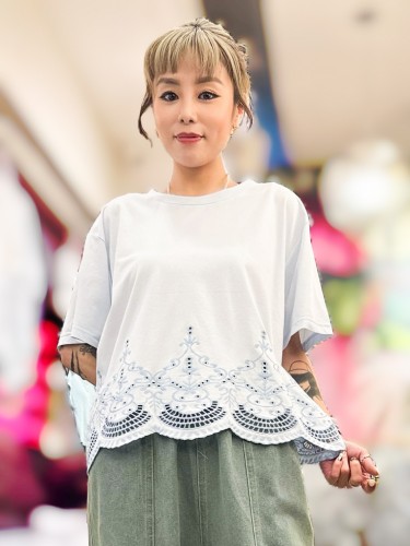 ON49 Boxy Tee with Lace Trim