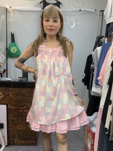 YM63 Pink Strawberry Checks Dress