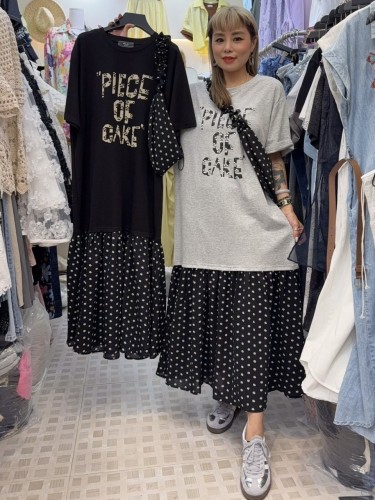GA108 tee dress with polkadots bottom and bag