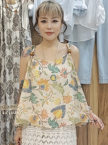 BB75 Orange Yellow Floral Printed Top