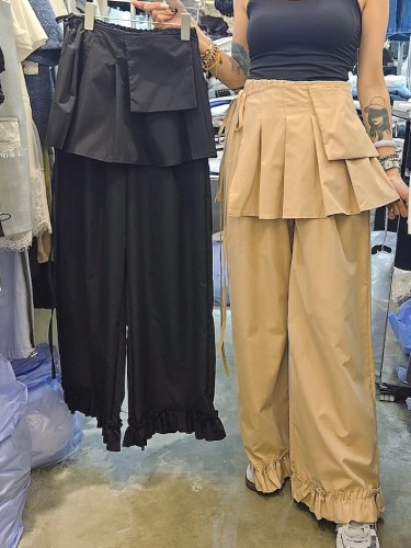 AQ291Pants with Pleats Overlay