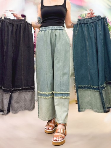  ON45 Washed Denim Pull-On 2-Tone Culottes