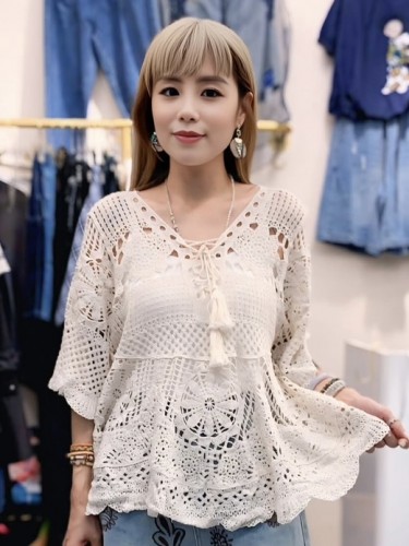 YY229 crochet flare sleeves top