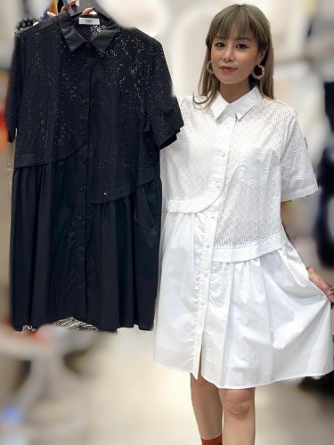 PA195 Laced Mixed Shirt Dress