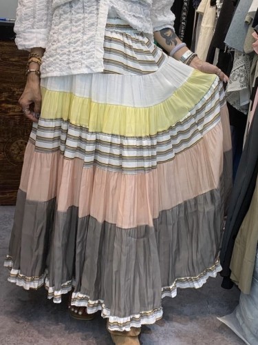 YM48 Yellow Pink Block Stripes Skirt 