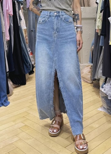 FO90 Denim Front Slit Long Skirt