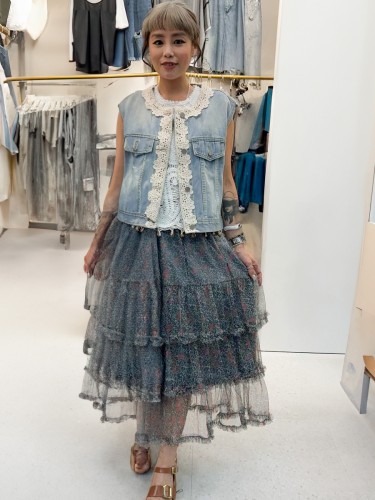 YY185-white Lace trim Denim vest