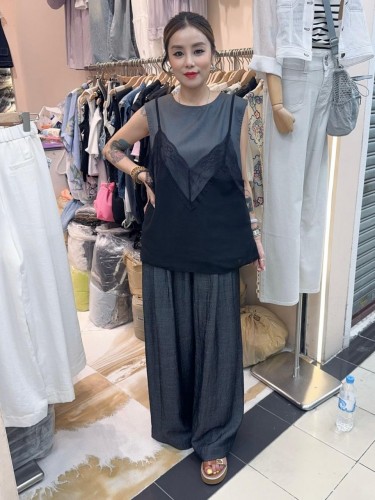 SO61 Grey Sleeveless with Black Spag Overlay