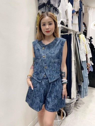 PA154 Brush Denim Top with shorts set