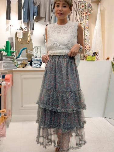 YY187-Floral Flare Ruffled Skirt