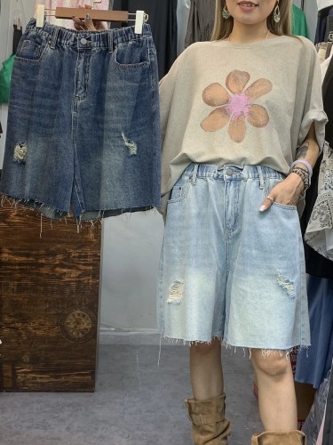 YM7 Khaki with Orange Flower Print Loose Tee