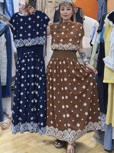 FO101  Paisley Printed Wide Elastic Waist Dress