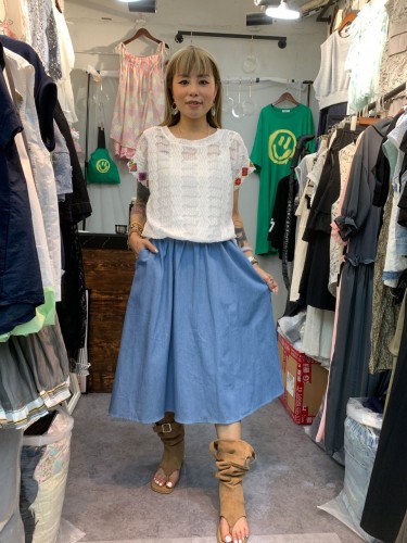 YM44 White Embroidered Textured top and  blue dress