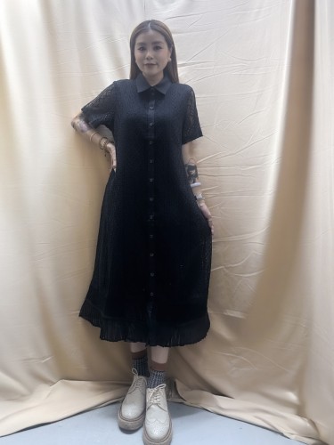  M2325 黑色 菱格織花喱士恤衫裙