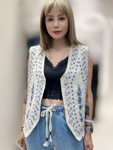 PA180 White Vest with Blue Embroidery