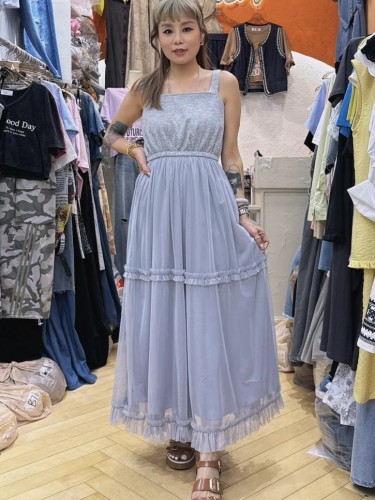 FO97 Grey Mixed Tiered Dress