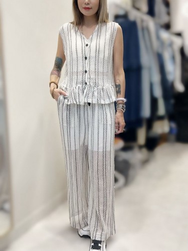 PA170 WHITE STRIPES SHEER TOP & PANTS SET