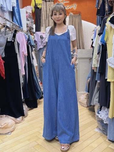 FO95 Denim String Long Jumpsuit