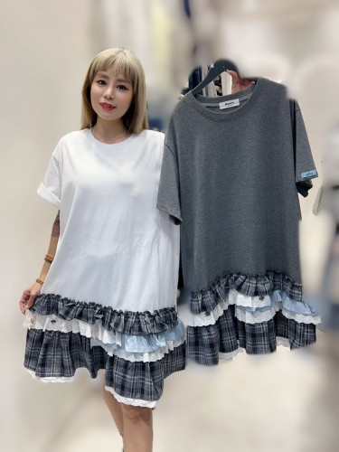 PA165 TEE DRESS WITH CHECKS RUFFLES