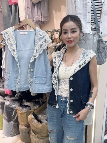 SO79 Lace Hoodie Denim Vest