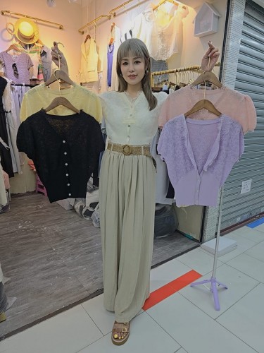 Pe22-Lace Short Slv Crop Cardigan Top