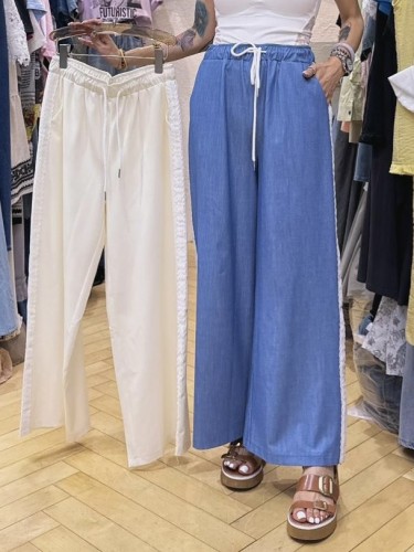 FO82 Side Lace Trim Elastic Pants