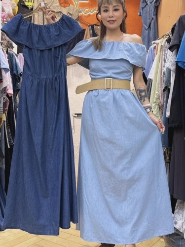 FO94 Denim Off-Shoulder Dress+Belt