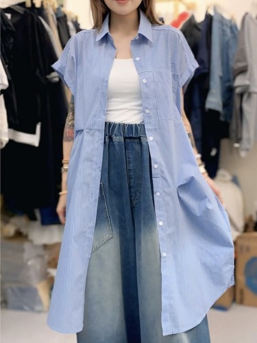 YY232 pinstriped loose shirt dress