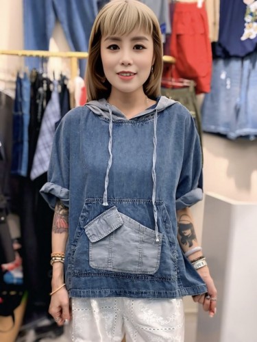 YY219 Denim hoodie top