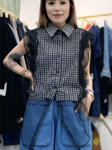 YY checked mesh shirt