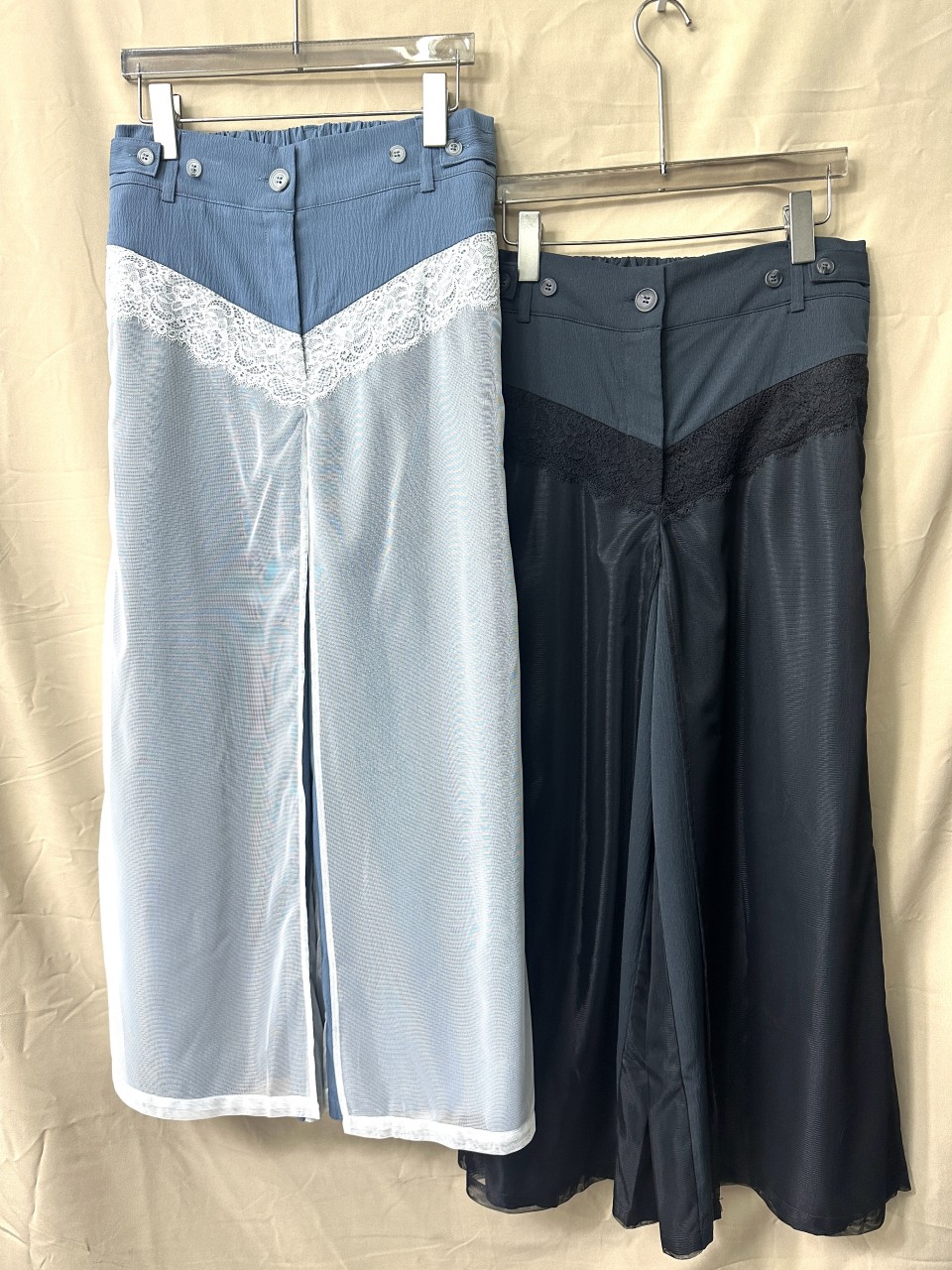 BS506 深灰色 蕾絲拼布闊褲